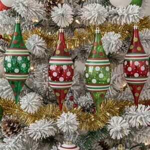 Striped And Dot Finial Christmas Ornament Tree Holiday Decoration 4 Count